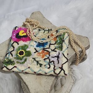 Pierre Urbach Sequin Beaded Evenin Bag with Braided Seed Bead Crossbody Vintage